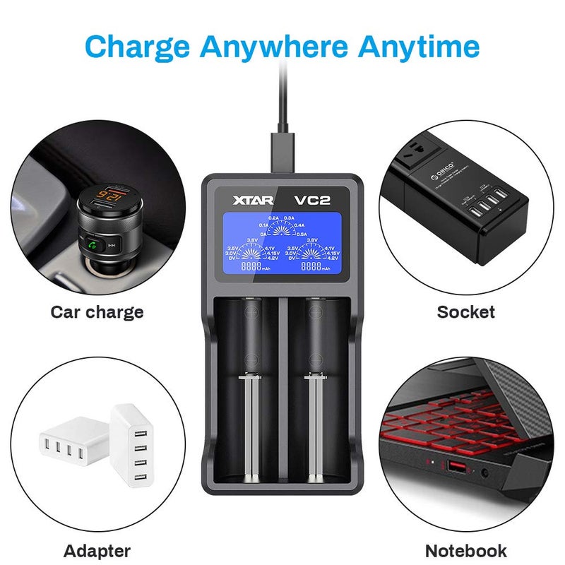 XTAR VC2 Charger with LCD Display Screen - Image 4